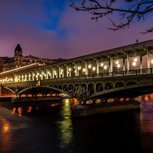 pont, Metro, nuit, heure bleu, Paris