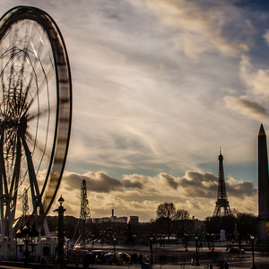 grande roue, Concorde, Paris, lumière, soleil