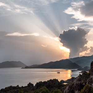bateau, contre-jour, Ciel ; nuages ; coucher du soleil, Turquie