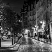 Paris, nuit, place, Noir et Blanc, Reverbere