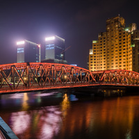 Waibaidu bridge, Shanghai, pont, nuit, pose longue, Chine