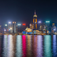 Hong Kong, nuit, panorama, reflets