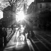 la réunion, coucher de soleil, enfants, photo de rue